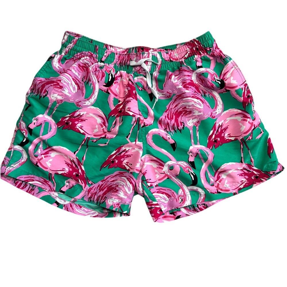 Men's Chubbies Flamingo Swim Trunks Size Medium Green Pink Lined Beach Shorts - Picture 2 of 8